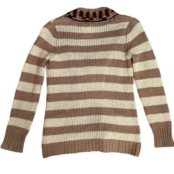 ANTHROPOLOGIE SPARROW Hopi Basket Cardigan Sweater Striped Cream Tan Size Medium - Picture 2 of 10